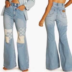 Wrangler Light Blue Flare Jeans with Floral Patches